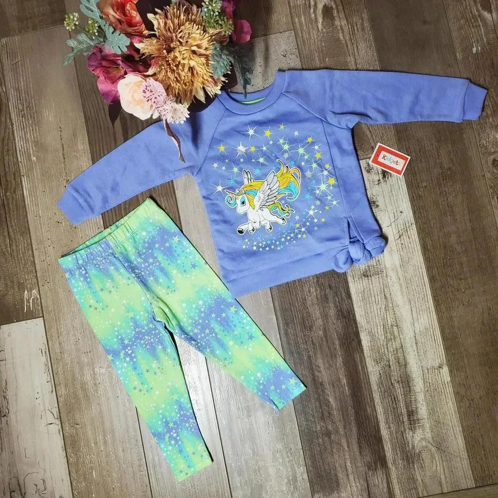 NWT Kidgets Unicorn Baby Girls Sweatshirt Tie Side & Leggings 2 Piece Set Sz 12m